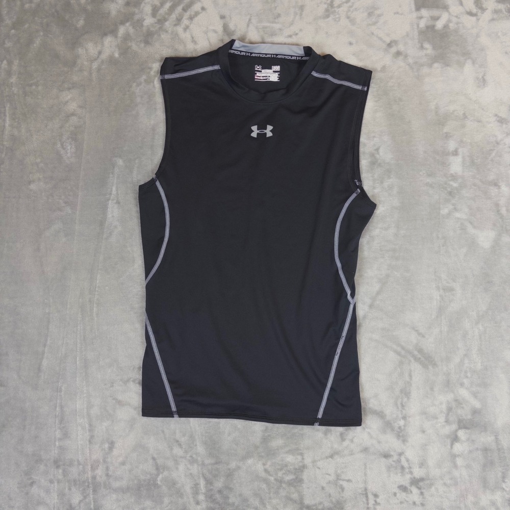 Under Armour Compression Tank Top Mens Large Black HeatGear Sleeveless Gym Shirt